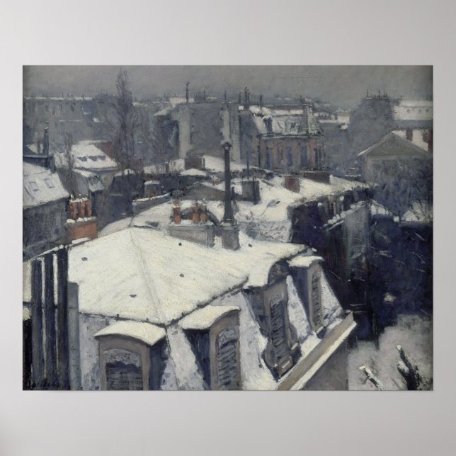 Affiche Caillebotte - Toits Dans La Neige (Effet Neige) (Devant)