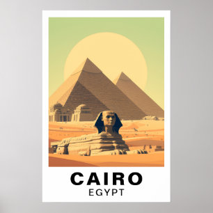 Affiche Caire Égypte Pyramides & Sphinx Voyage Art Vintage