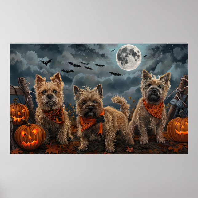 Affiche Cairn Terrier Halloween Squelettes (Devant)