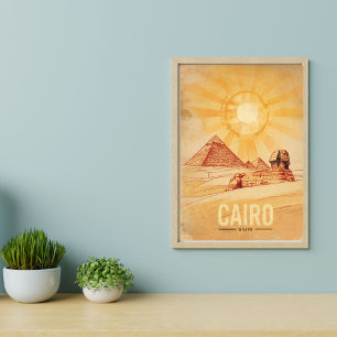 Affiche Cairo Voyage - Pyramides Désert Vintage