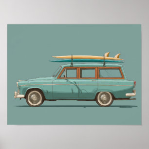 Affiche Caisse de Surf Vintage – Voiture de Plage Rétro