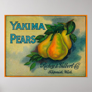 Affiche Caisse LabelToppenish, WA de poires de Yakima