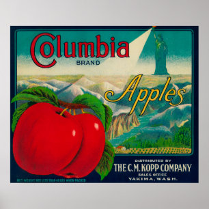 Affiche Caisse LabelYakima, WA de Colombie Apple