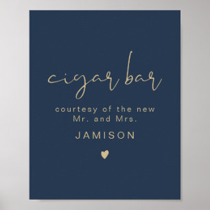 Affiche CAITLIN Marine & Gold Modern Mariage Cigar Bar