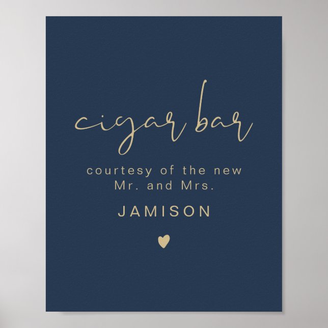Affiche CAITLIN Marine & Gold Modern Mariage Cigar Bar (Devant)