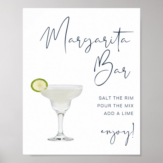 Affiche CAITLIN Navy Blue Modern Margarita Bar Sign (Devant)
