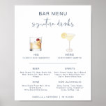 Affiche CAITLIN Navy Cocktail Signature Bar à boisson Menu<br><div class="desc">Cette signature de bar et de boisson à la carte est ornée d'une police bleu marine manuscrite et d'un design moderne minimaliste. L'aquarelle est faite à la main et 15 boissons populaires sont incluses dans cette liste. Cliquez sur le bouton "modifier en utilisant l'outil de conception" dans la section de...</div>