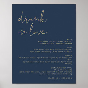 Affiche CAITLIN Navy et Gold Drunin in Love Bar Menu Sign