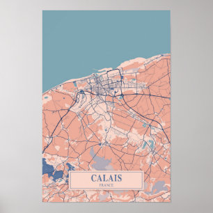 Affiche Calais France Carte de la ville venteuse Voyage