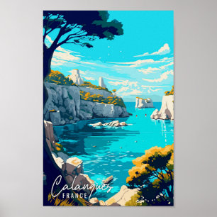 Affiche Calanques France Illustration de voyage Art vintag