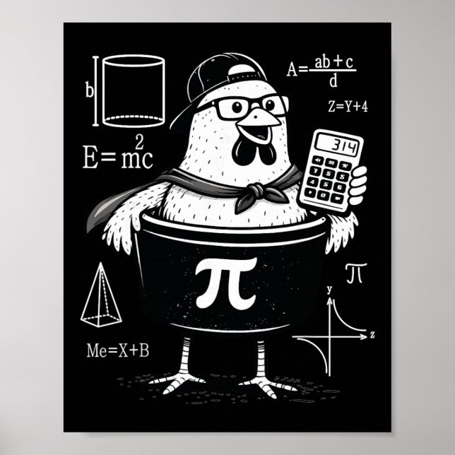 Affiche Calculatrice drôle de poulet tenant un pot Prof de (Devant)