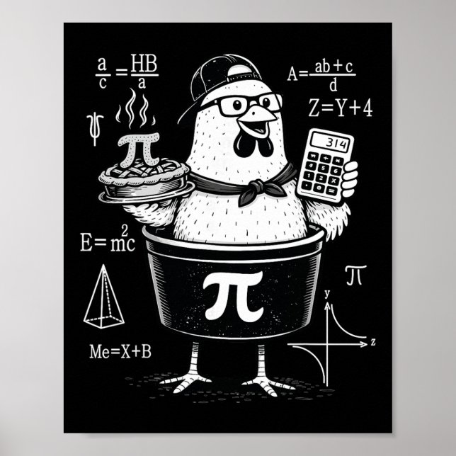 Affiche Calculatrice drôle de poulet tenant un pot Prof de (Devant)
