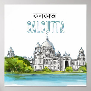 Affiche Calcutta "Mémorial Victoria" Kolkata Bengali