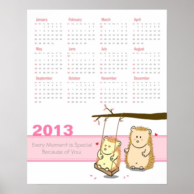 Affiche Calendrier 2013 : Couple de hérissons mignons sur  (Devant)