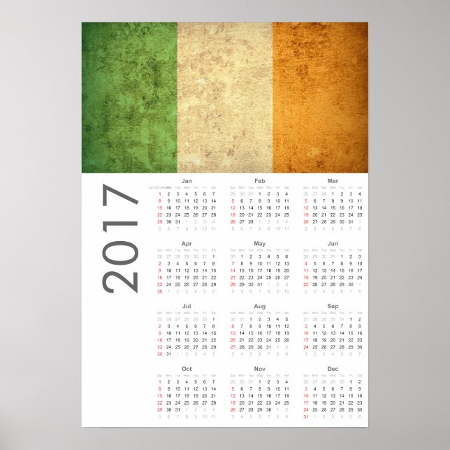 Affiche Calendrier 2017 Drapeau Irlande Grunge (Devant)