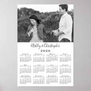 Affiche Calendrier 2020 Photo et Noms de Couple Élégants