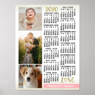 Affiche Calendrier 2020 Rose Pâle Or Collage Photo de Fami