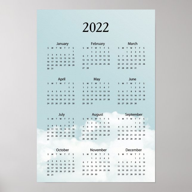 Affiche Calendrier 2022 Nuages Ciel (Devant)