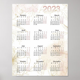 Affiche Calendrier 2023, Calendrier annuel aquarelle, Mode