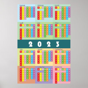 Affiche calendrier 2023 couleur jours semaine mois