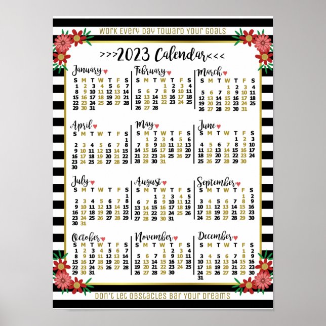 Affiche Calendrier 2023 Fleurs et Rayures | Texte personna (Devant)