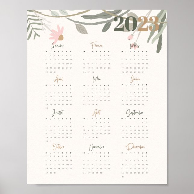 Affiche Calendrier 2023 FLORAL PASTEL - FR (Devant)