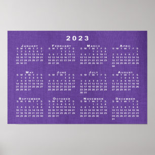 Affiche Calendrier 2023 sur photo de texture de lin violet
