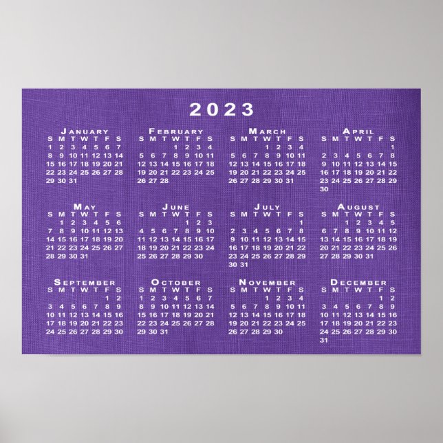 Affiche Calendrier 2023 sur photo de texture de lin violet (Devant)