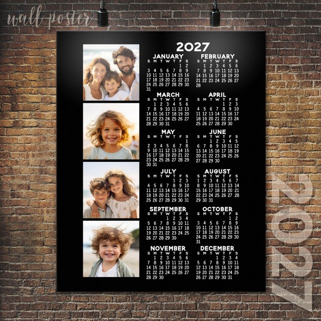 Affiche Calendrier 2024 avec un collage de 4 photos - noir (2027 Calendar Poster)