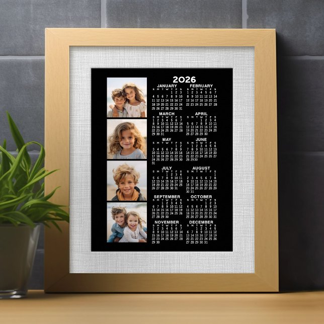 Affiche Calendrier 2024 avec un collage de 4 photos - noir (2026 Calendar)