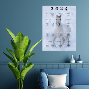 Affiche Calendrier 2024 Cheval arabe blanc élégant dans la