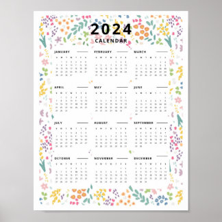 Affiche Calendrier 2024 en un coup d'œil motif fleur sauva