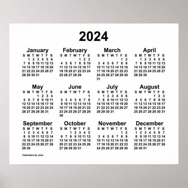Affiche Calendrier 2024 fond blanc de Janz (Devant)