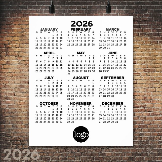 Affiche Calendrier 2024 - Minimaliste Noir Blanc de Base (2026 Calendar Poster)