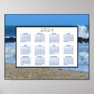 Affiche Calendrier 2024 Vagues océaniques Roches de plage