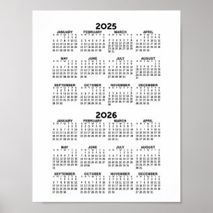 Affiche Calendrier 2025 2026 - Noir et Blanc Minimaliste B