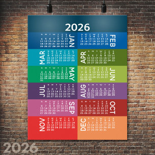 Affiche Calendrier 2025 - année complète - mois colorés fu
