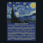 Affiche Calendrier 2025 Année Nuit étoilée ou ajouter votr<br><div class="desc">Cette affiche mensuelle du calendrier 2025 montre les jours de la semaine pour chaque mois en gras, jaune clair facile à lire. La belle et célèbre peinture de Vincent van Gogh "La Nuit étoilée" est au-dessus du calendrier. Peint lors du séjour du peintre post-impressionniste hollandais à l'asile Saint Rémy dans...</div>