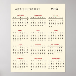 Affiche Calendrier 2025 avec texte personnalisé à la mode