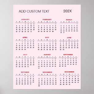 Affiche Calendrier 2025 avec texte personnalisé à la mode 