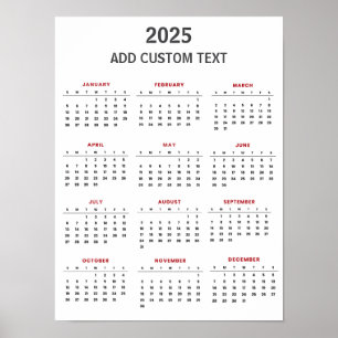 Affiche Calendrier 2025 avec texte personnalisé à la mode