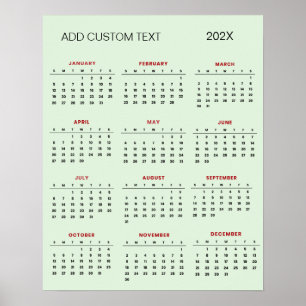 Affiche Calendrier 2025 avec texte personnalisé à la mode