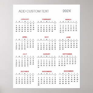 Affiche Calendrier 2025 avec texte personnalisé tendance