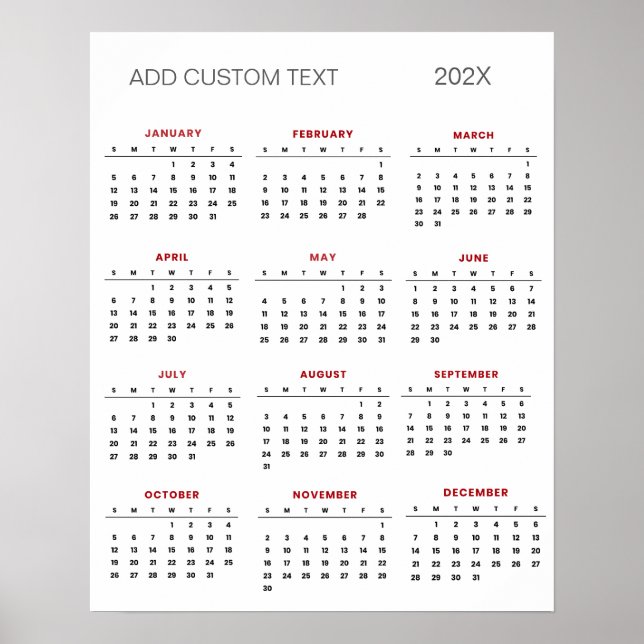 Affiche Calendrier 2025 avec texte personnalisé tendance   (Devant)
