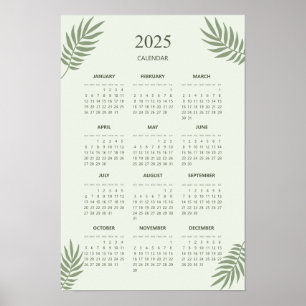 Affiche Calendrier 2025 Boho Floral Esthétique Vert Sauge
