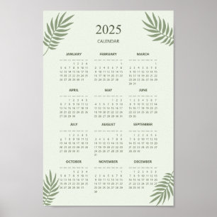 Affiche Calendrier 2025 Boho Floral Esthétique Vert Sauge