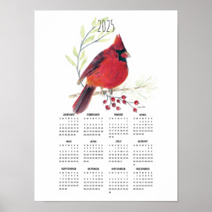 Affiche Calendrier 2025 de l'affiche cardinale rouge vif