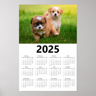 Affiche Calendrier 2025 des mignons chiots