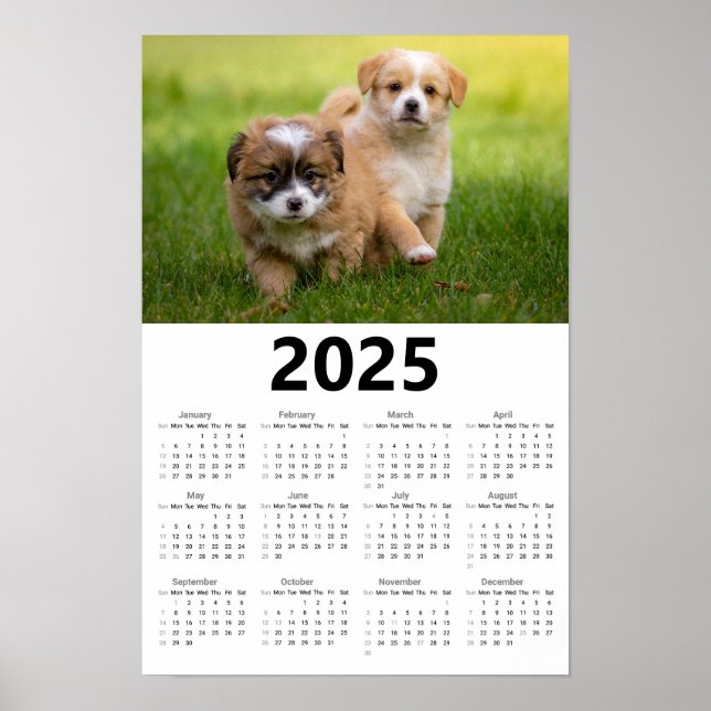 Affiche Calendrier 2025 des mignons chiots (Devant)