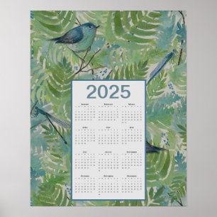 Affiche Calendrier 2025 des oiseaux de fougères